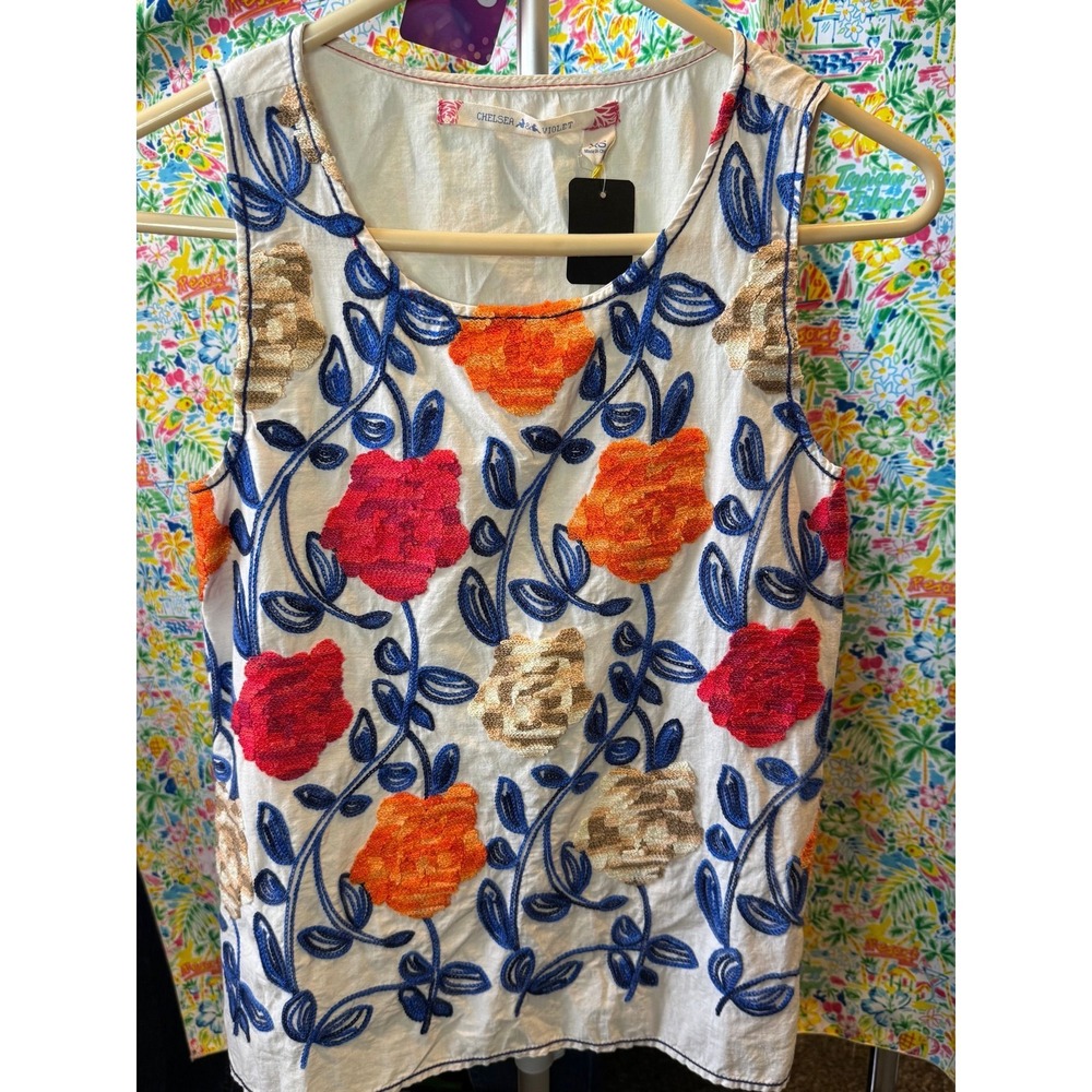 079 Chelsea Violet embroidered flower tank - xs
